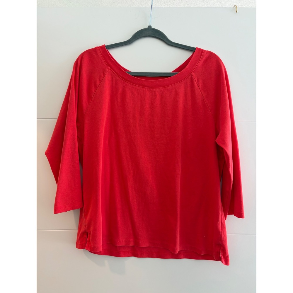 Talbots Coral Red 100% Pima Cotton 3/4 Raglan Sleeve Scoop Neck Tee XL